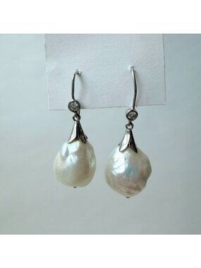 Lucas Lameth 925 Sterling Silver Baroque Freshwater Pearl Drop Earrings